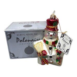 Kurt S. Adler Polonaise Glass Snowman Ornament With Broom Star Shape NEW In Box